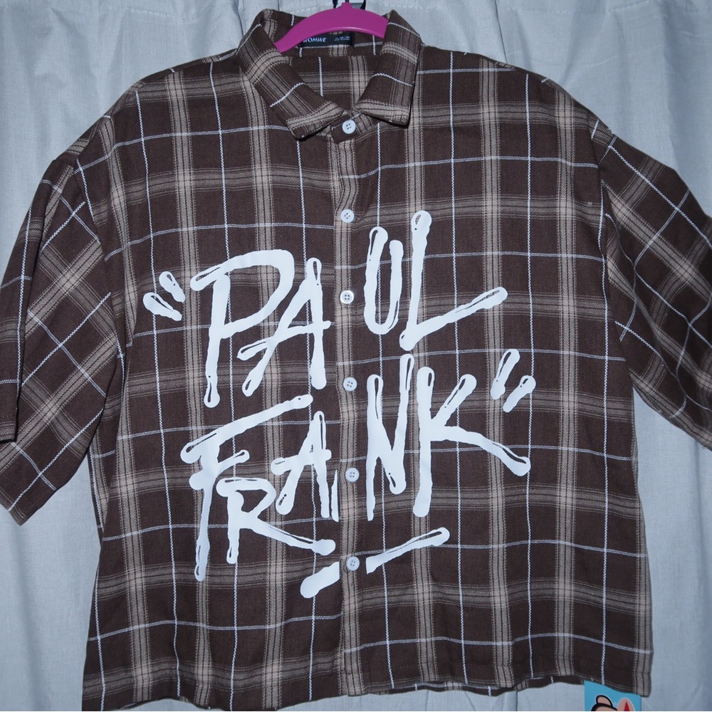 Paul Frank Brown Plaid Short-Sleeve Button-Down with White Logo